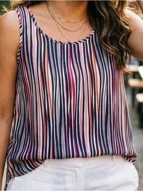 Simply Styled Navy, Pink & Coral Striped Sleeveless Tank Size M
